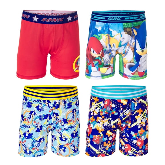 Sonic The Hedgehog Boys Multipacks in Different Prints in Toddler and Big Kid Sizes 2/3T-12, 4-Pack Athletic Boxer Brief