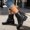 Black, variant on Women's Mid Calf Combat Boots Leather Lace Up Motorcycle Shoes Elastic Chunky Platform Boot Lug Sole Riding Booties Waterproof Hiking Walking Boots Black 8(40)