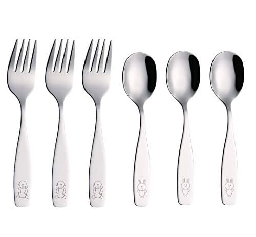 1 x Safe Dinner Knife 1 x Dessert Spoon with Illustrations 1 x Dinner Spoon Exzact Childrens Cutlery 4pcs Set Stainless Steel/Kids Cutlery/Toddler Utensils/Flatware 1 x Fork WF712P 
