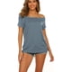 thumbnail image 4 of Camisetas de manga corta informales de verano con hombros descubiertos para mujer$Nuevo producto de verano europeo y americano Camiseta sexy sin tirantes informal de cuello redondo para, 4 of 6
