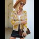 thumbnail image 5 of Cárdigan con Estampado de Leopardo para Mujer, Cuello en V, Larga, Bloque de Color, Suéter con Botones, Prenda Exterior Albaricoque XL, 5 of 10