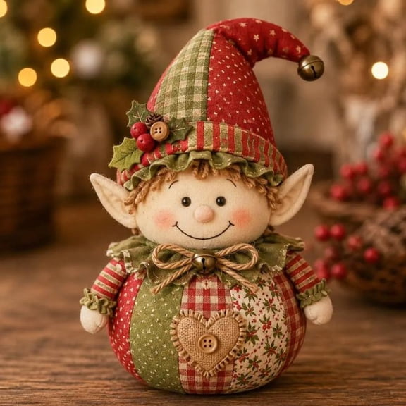 DIY Patchwork Fabric Character Doll Kit - Fun Needlework Set for Kids & Adults to Create Unique Holiday Keepsakes (Elf)