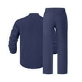 thumbnail image 4 of Men's Solid Color Casual Fashion Linen Quarter Button Stand-Up Collar Long Sleeved Shirt Long Pants Beach Set Lightweight Sweatshirt Fall Clothes Two Piece Lounge Matching Set Men, 4 of 9