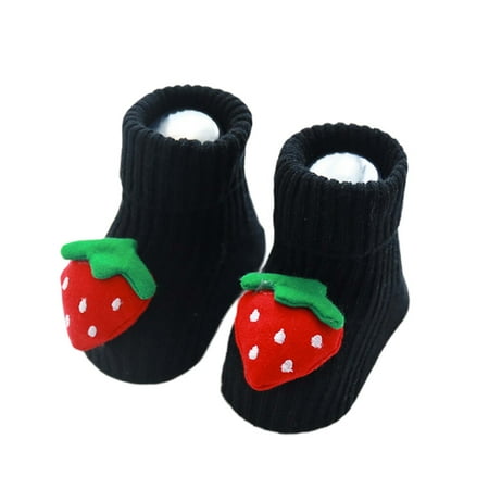 

Autumn and Winter Baby Floor Socks Dispensing Anti-slip Baby Cotton Socks Comfortable Toddlers Footwear - Black Strawberry (Size S Suit for 0-1 Years Old)