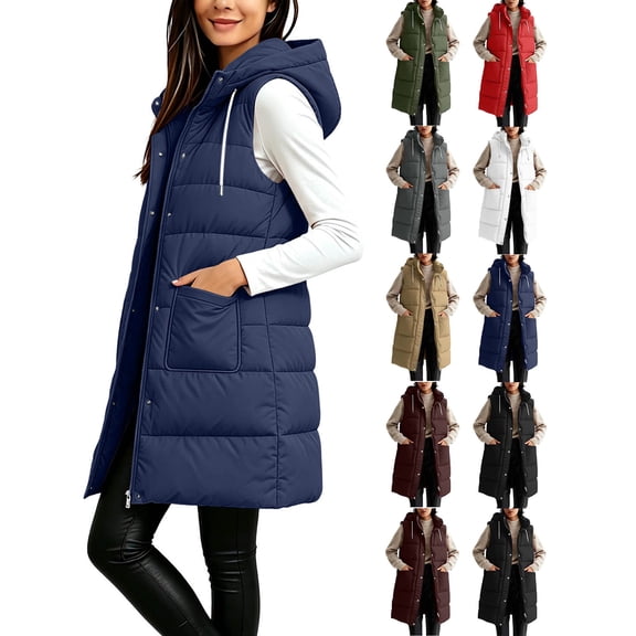 Puffer Vest for Women Winter Warm Long Quilted Sleeveless Jackets with Pockets Fall Fashion Zip Up Puffy Coat Outerwear
