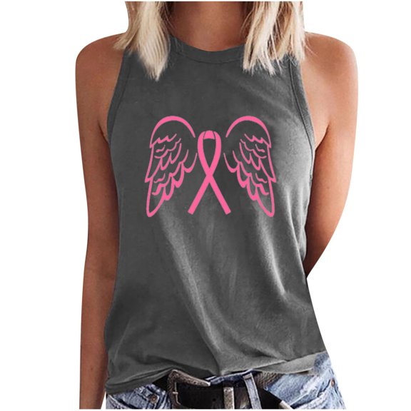 jsaierl Pink Ribbon Breast Cancer Awareness Tank Tops for Women Warrior Gifts for Ladies Shirts Fashion Casual Sleeveless Tee