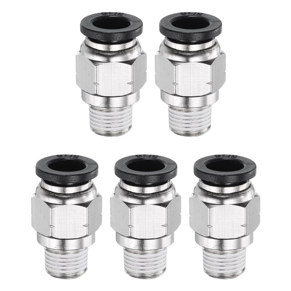Uxcell 5pcs Push to Connect Fitting 5/16" x 1/8" Thread Brass Straight Union, Black