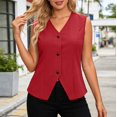 thumbnail image 4 of Womens Front Button Vest Solid Shawl Collar Back Tie Detail Casual Outerwear Layering Red L, 4 of 6