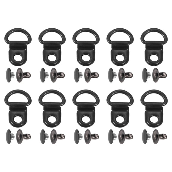40 Sets Shoelace Hook, Boot Lace Hooks D‑Ring Eyelet Buckles with Rivets, Boots Eyelet Repair Clips for Hiking Boots Shoe Leather Bag, 9x14mm Bright Black