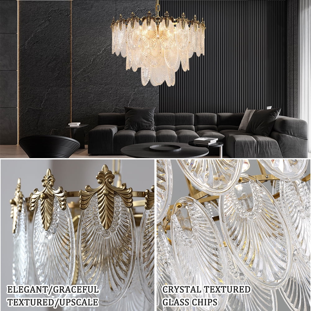 KPIBEST 23.6" Modern 8 Light Tiered Crystal Leaf Chandelier