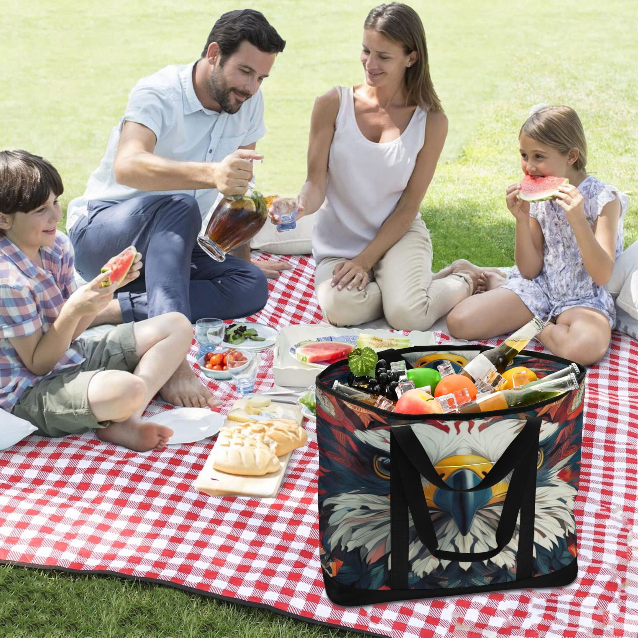 Large Hand-held Ice Pack Picnic Bag Insulation and Refrigeration Suitable for Shopping Picnics and Camping Red Vulture