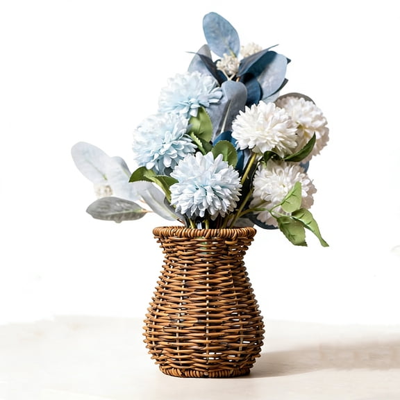 Rattan Vase for Flowers, 5.7 Inch Rustic Woven Wicker Vase, Faux Rattan Decorative Vase for Dried Floral Arrangement, Boho Flower Basket for Living Room, Bedroom, Restaurant, Hotel & Office Decor