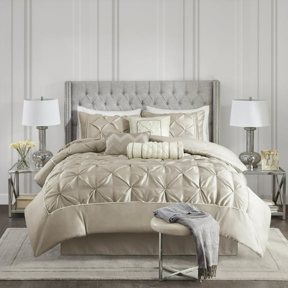 7 Piece Tufted Comforter Set Taupe Cal King