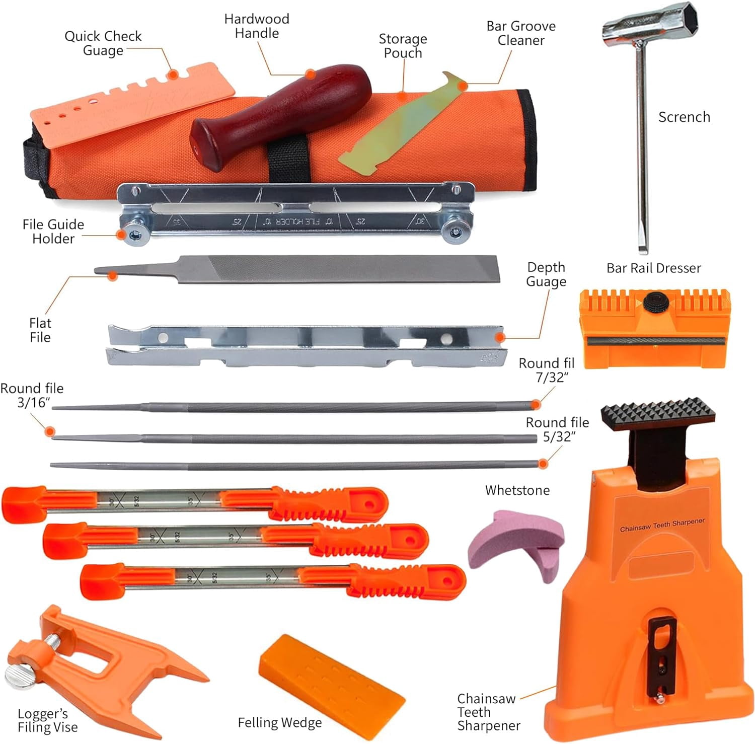 MeasuPro Chainsaw Sharpening Kit with Handy Storage Bag 20-Piece Sharpening Set for Wood, Bone, PVC, Tree Pruning, Camping, Toolbox, Bushcraft, Landscaping, Yard Maintenance, and Survival Tools