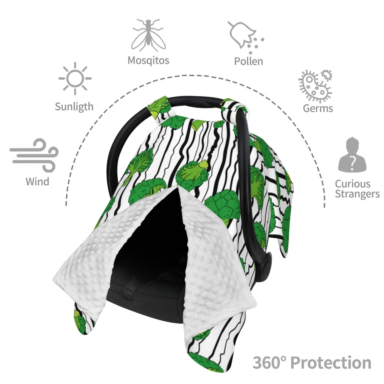 Car Seat Cover Baby - Broccoli 2 Breathable Infant Car Seat Cover for Baby Carseat, Lightweight Comfort Baby Essentials Must Haves Newborn Stuff for Girl Boy