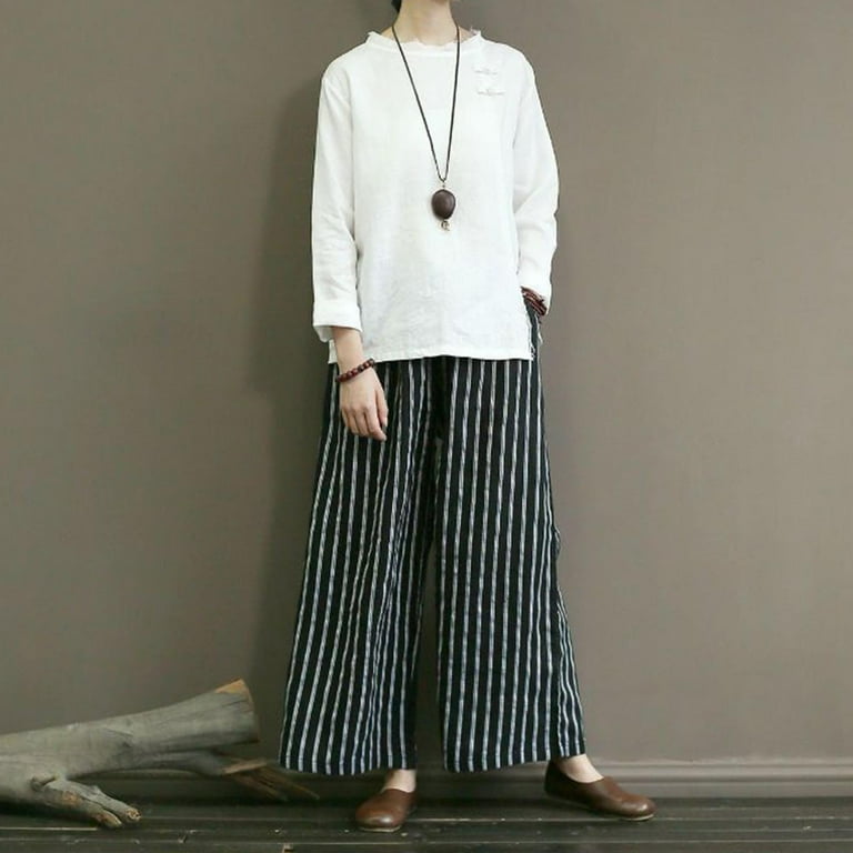 Plus Black Striped Wide Leg Pants