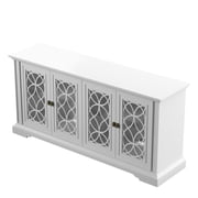Twin Star Home Sideboard with Tempered Glass Panels in White