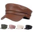 thumbnail image 2 of Women Extended Brim Beret Hat Flat Dome Faux Leather Newsboy Hat Outdoor Solid Color Leisure Hat Streetwear, 2 of 7