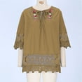 thumbnail image 5 of Olyvenn Women Cotton Linen Embroidered Tops Loose Fit Tunic 3/4 Sleeve Summer Blouse Shirts Boho Peasant Trendy Clothes 2025 Beige XXXXL, 5 of 8