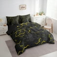 thumbnail image 3 of Feelyou Neon Gradient Geometric Bedding Comforter Set 7pcs, Yellow Honeycomb Queen Bedding Sets, Teens Boys Girls Kids Reversible Queen Sheet Sets, Breathable Home Decor, 3 of 7