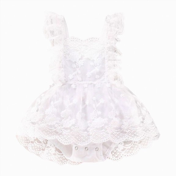 ZHANGDER Newborn Infant Baby Girl Clothes Infant Summer Outfits Set Ruffle Sleeve Romper Dress Cute Baby Clothes Girl, White 3-6 Months