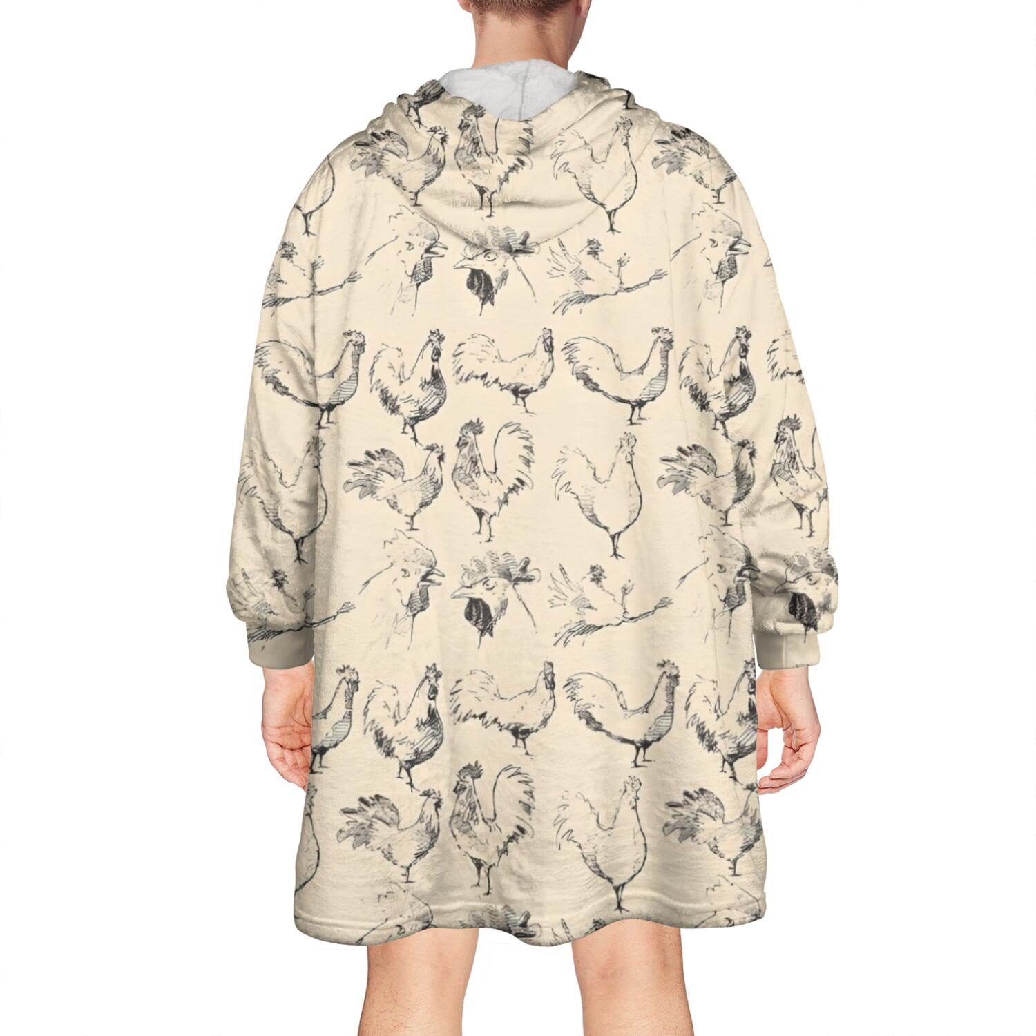 Wearable Oversized Blanket,Beige Chicken Sketch Pattern Wearable Blanket Hoodie for Adults,Cozy Hooded Blankets with Super Pockets,Super Warm Fuzzy Pullover for Women & Men