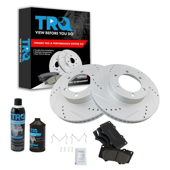 TRQ Ceramic Brake Pad & Performance Coated Rotor Kit w/Chemicals BKA17457 Fits select: 2003-2009 LEXUS GX, 2003 TOYOTA 4RUNNER SR5/SPORT