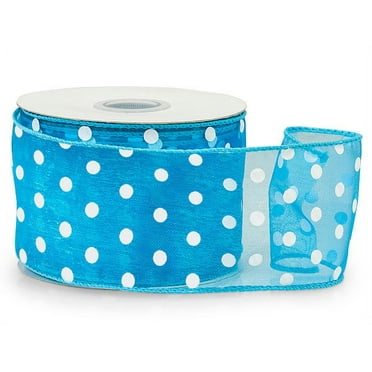 2.5" Wide Turquoise with White Polka Dots Sheer Wired Ribbon - 25 Yards (52988)