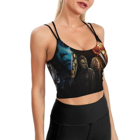 Michael Myers Halloween Movie Sports Bra For Women Padded Crop Top Camisole Yoga Tank Top Vest Workout Tops Racerback With Built In Bra Activewear Fitness Gym