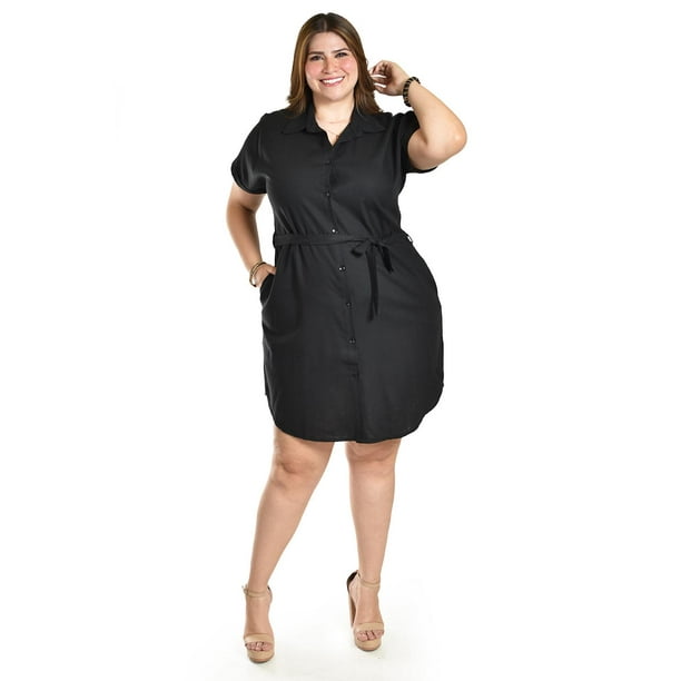 Vestido camisero de lino Roman Fashion /Tallas Extras, 2336 (Negro) negro 42