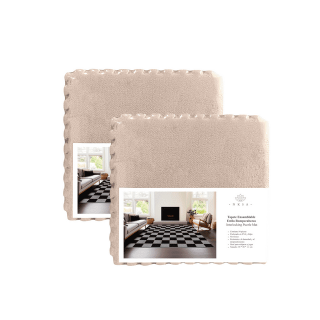 Alfombra Tapete De Felpa Color Beige Armable Paquete 20 Pzas