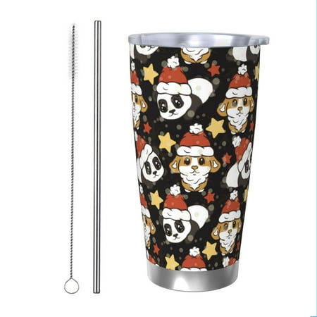 

Zeuib Cute Dog Panda Printed 20oz Stainless Steel Insulated Car Cup Stainless Steel Thermal Cup Vacuum Insulated Leak-proof Travel Mug Cup-Straw Two-piece Set