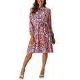 thumbnail image 1 of INSPIRE CHIC Vestidos de Cuello Atado para Mujeres, Vestido Vintage Floral de Manga Larga de Chiffon con Cinturón en Rojo, 1 of 5