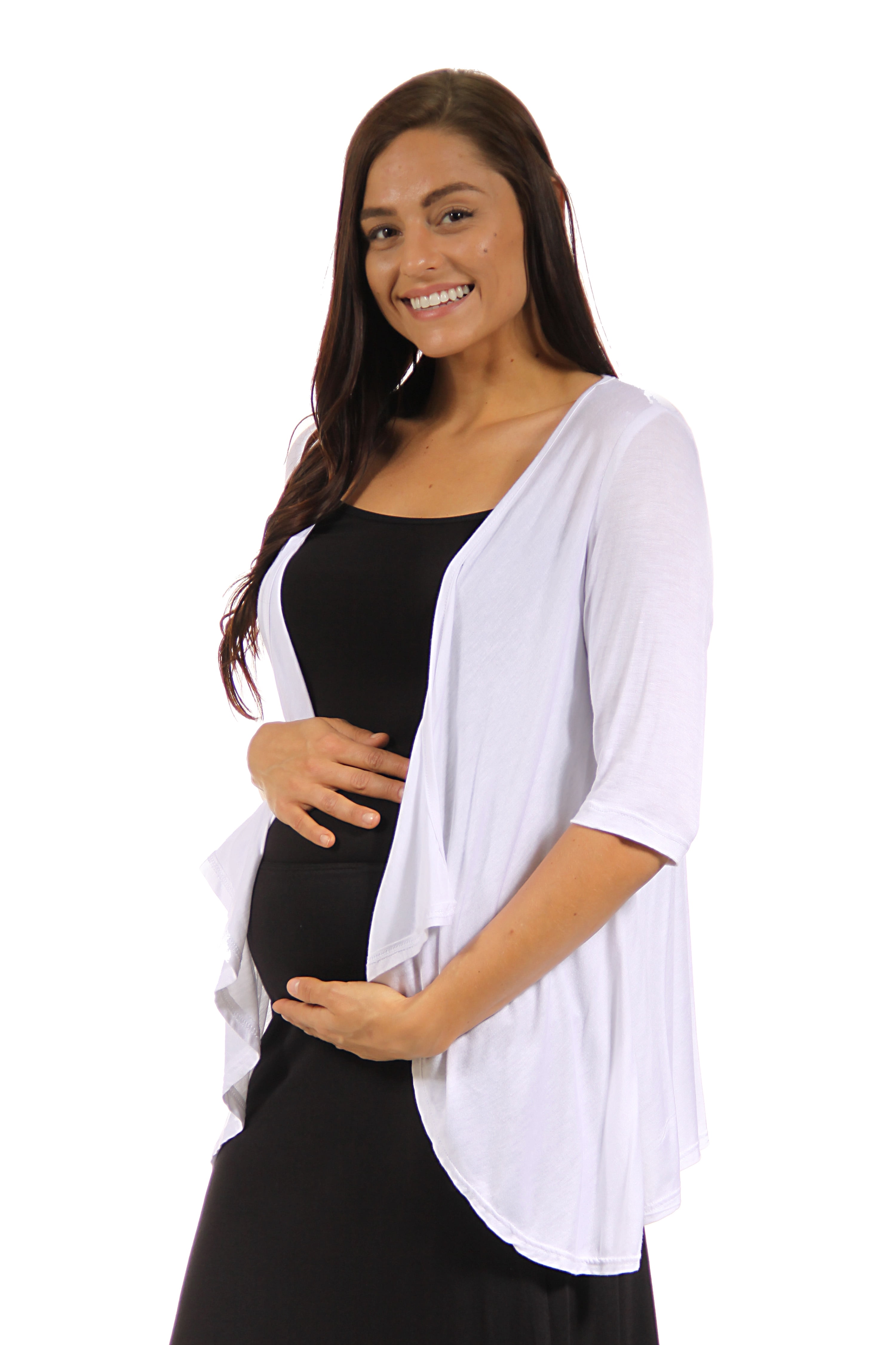 24seven Comfort Apparel Elbow Length Sleeve Maternity Open Cardigan
