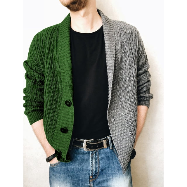 Men's Sweaters Aqestyerly Men's Color Block Knitted Jacket Single Breasted Long Sleeve Sweater