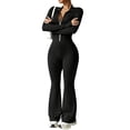 thumbnail image 3 of Domzest Women's Two Piece Yoga Set Fitness Outfit Sports Jacket and High-waisted Flared Pants Suitable for Running, Fitness, Workout Black S, 3 of 6