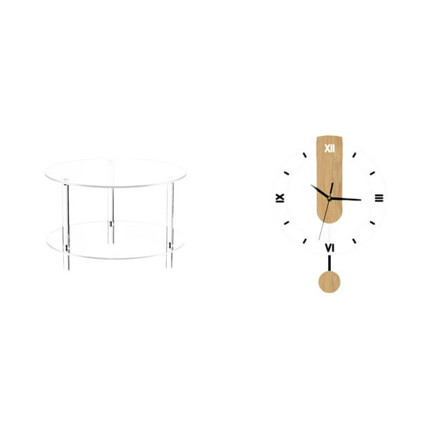 Mesa auxiliar redonda de acrílico,Mesa auxiliar redonda de acrílico,mesita de noche.,Reloj de pared,Reloj de pared decorativo para baño o dormitorio,Reloj de pared redondo silencioso,sin