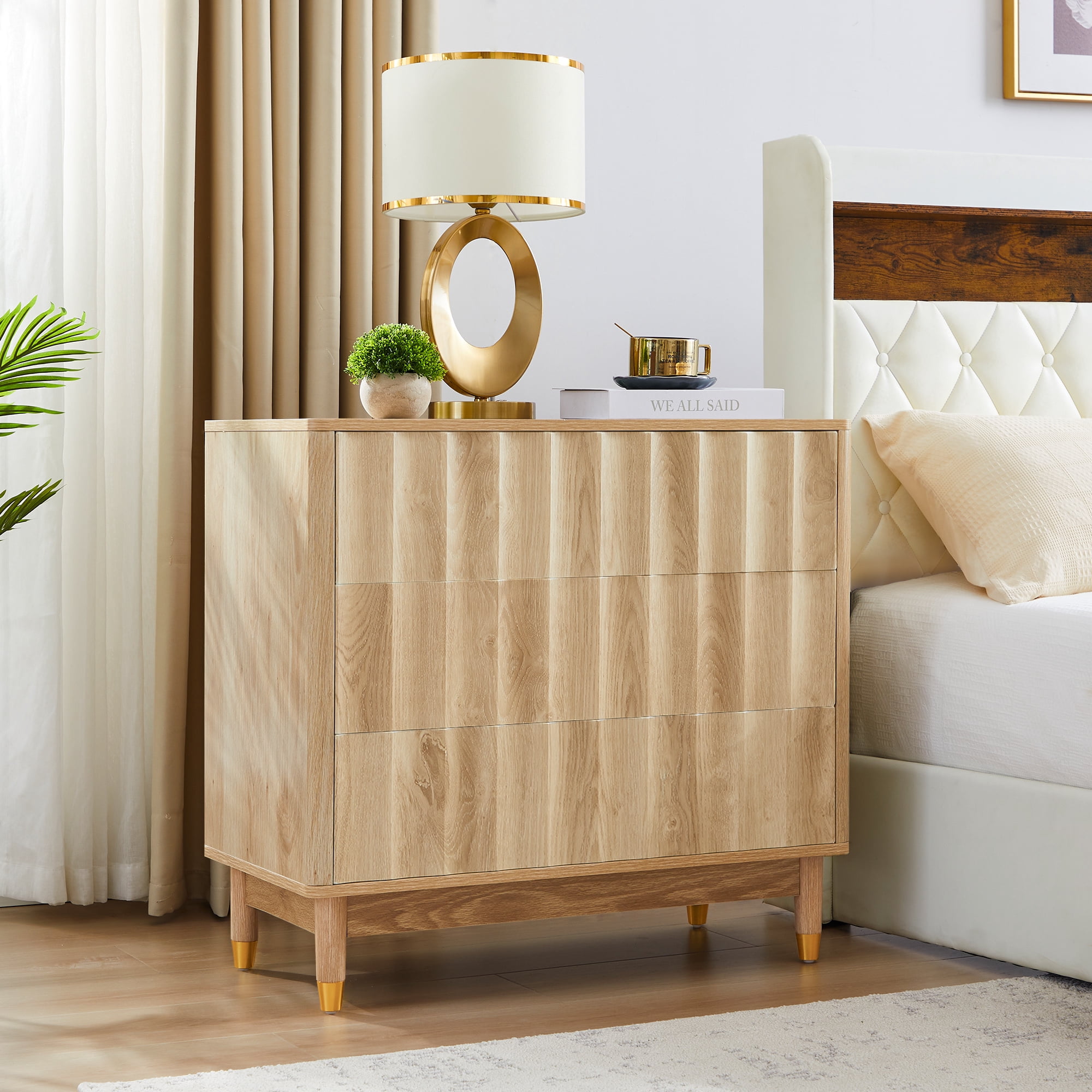 LEFHDA 31.5" Dresser Fluted 3 Drawer Dresser, Small Modern Chest of Drawers, Wood Storage Dressers Organizer Storage Cabinet for Bedroom Living Room Hallway Entryway