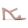 thumbnail image 4 of Women Double Strap High Chunky Heeled Slip On Slide Sandals (Double Solid Pink, 6), 4 of 6