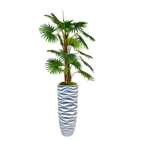 Vintage Home Artificial Faux Real Touch 70" Tall Fan Palm Tree Faux Décor With Burlap Kit And Resin Planter