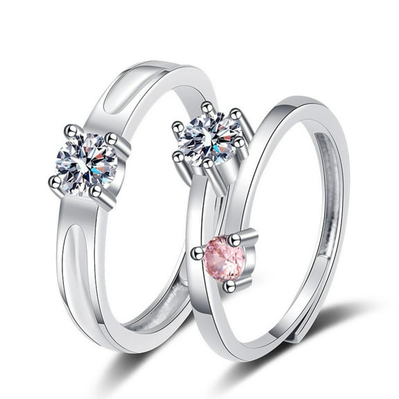 APIPEE 2pcs His and Hers Wedding Ring Sets Couples Engagement Rings Women and Men 925 Sterling Silver AAA Cubic Zirconia Couple Rings Adjustable