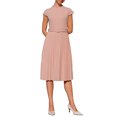 thumbnail image 1 of Vestido plisado de mujer Inspire Chic con cuello simulado, mangas cortas, ceñido a la cintura, estilo A-Line, talla XL, color rosa, 1 of 5