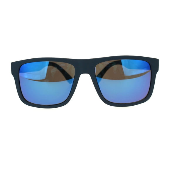 Mens Matte Plastic Sport Horn Rim Color Mirror Lens Sunglasses Black Blue Mirror