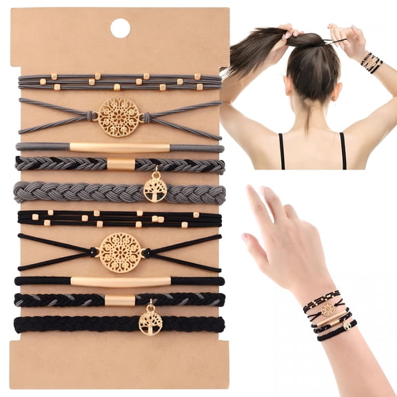TUWAFE 10 Pcs Braided Hair Ties Bracelet, Soft Elastic No Damage