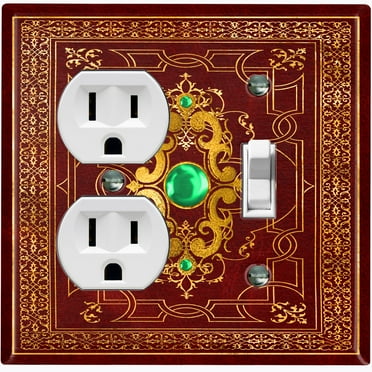 Metal Light Switch Plate Cover Elegant Burgundy Yellow Damask Frame FRA045
