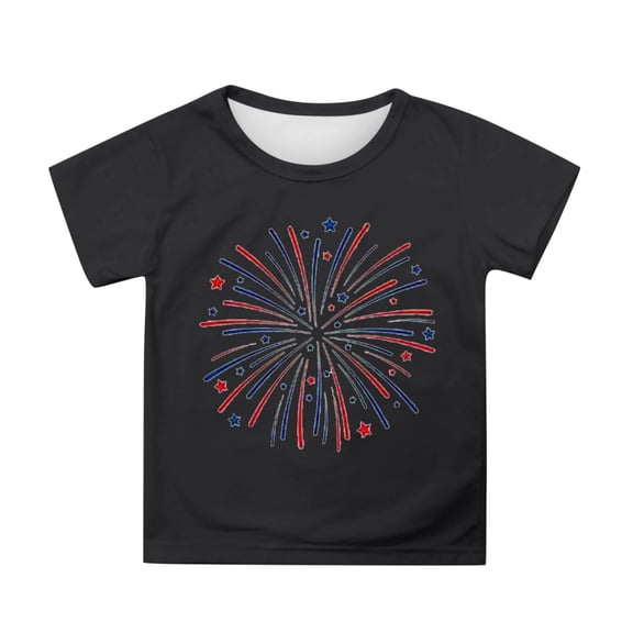 Byoo Toddler Girls' Patriotic T-Shirt Fireworks Printed Short Sleeve 4th of July T Shirts America's 250th Anniversary Tee Top, 3-4 Years