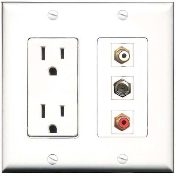RiteAV - 15 Amp Power Outlet 1 Port RCA Red 1 Port RCA White 1 Port Coax Decorative Wall Plate