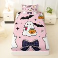 thumbnail image 3 of Homewish Cute Cartoon Ghost Twin Sheets for Girls, Halloween Bat Plaid Bow Pumpkin Bedding, 3pcs, 1 Flat Sheet, 1 Fitted Sheet and 1 Pillowcase, 3 of 5