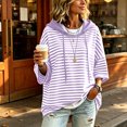 thumbnail image 5 of Hueook Fall Hoodies for Women Striped Print Drawstring Long Sleeve Casual Sweatshirt with Pockets Purple XL, 5 of 8