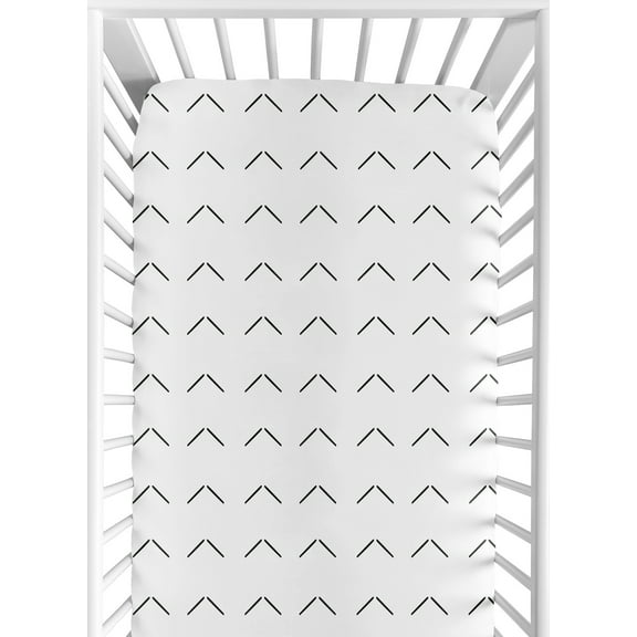 Sweet Jojo Designs White and Black Boho Arrow Boy Girl Fitted Crib Sheet Baby or Toddler Bed Nursery - Black and White Bohemian Tribal Southwest Chevron Geometric Herringbone Woodland Gender Neutral